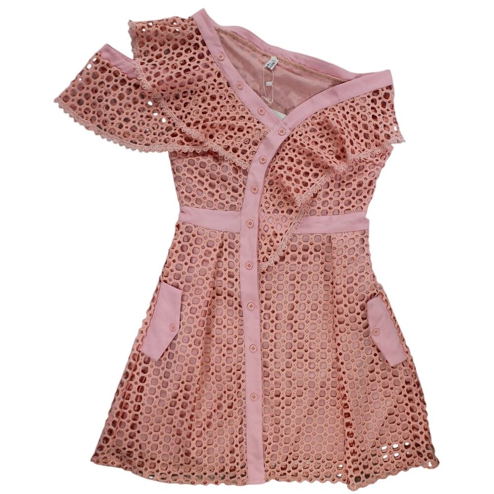 Self-Portrait Pink Eyelet Ruffle Dress